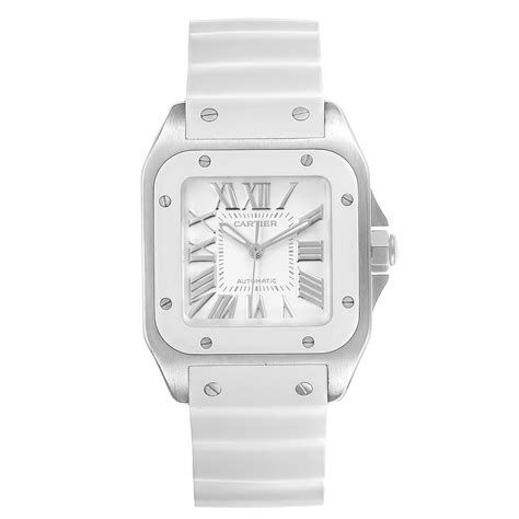 cartier leather watch|Cartier watch white rubber strap.